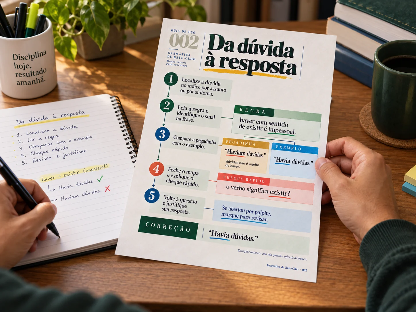 Concurseiro consultando uma página RPE ao lado do caderno