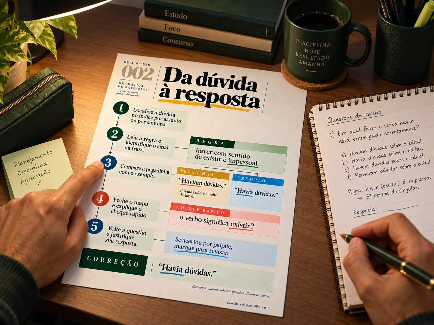 Revisão noturna guiada por uma página real do material