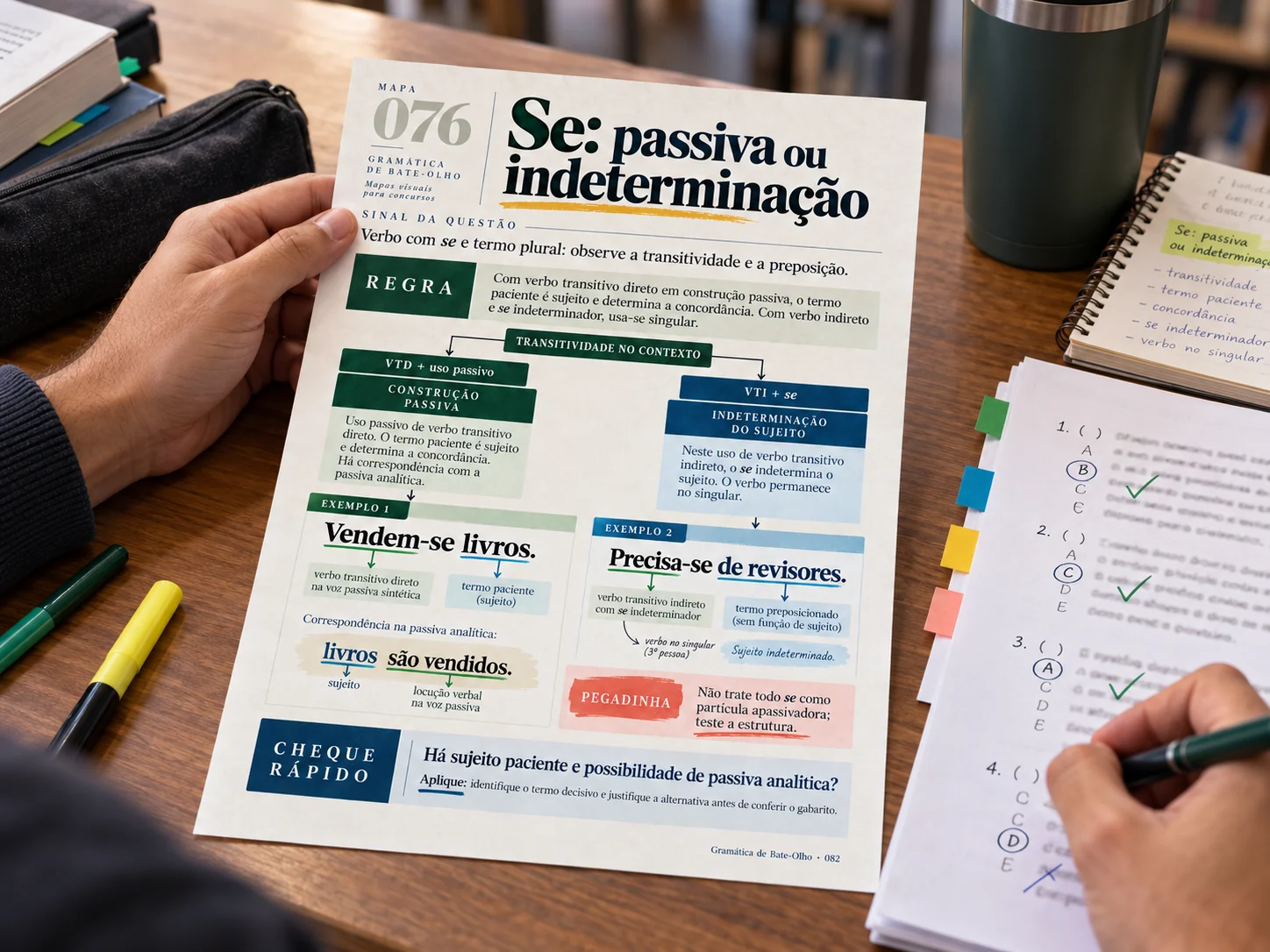 Concurseiro comparando mapa visual e questões de treino